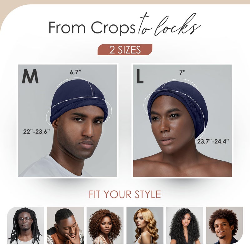 CAPLORD Turban Men Silk Turban Satin Lined Head Wrap Pre-Tied Skull Cap for Men and Women Sleeping Bonnet Halo Durag Hair Cover Sleep Cap Hat Navy - Image 4