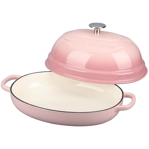 EDGING CASTING Enameled Oval Cast Iron Dutch Oven Pot with Lid, Bread Dutch Oven for Sourdough Bread Baking, Dutch Oven Bread, Bread Oven, 6QT, Pink - Image 4
