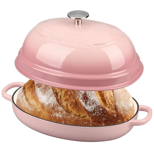EDGING CASTING Enameled Oval Cast Iron Dutch Oven Pot with Lid, Bread Dutch Oven for Sourdough Bread Baking, Dutch Oven Bread, Bread Oven, 6QT, Pink - Image 3