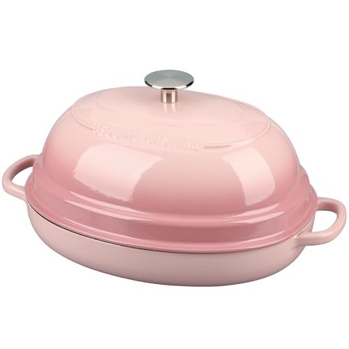 EDGING CASTING Enameled Oval Cast Iron Dutch Oven Pot with Lid, Bread Dutch Oven for Sourdough Bread Baking, Dutch Oven Bread, Bread Oven, 6QT, Pink - Image 1