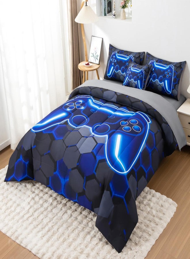 KEYROAL 6Pcs Gamer Comforter Set with Sheets for Boys Girls Kids Teens, Colorful Gaming Themed Bed in A Bag Twin Size, Black 3D Video Game Controller Bedroom Decor Bedding Set - Image 3