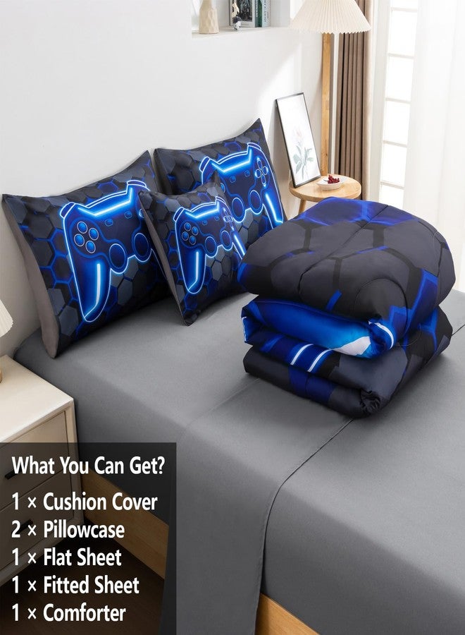 KEYROAL 6Pcs Gamer Comforter Set with Sheets for Boys Girls Kids Teens, Colorful Gaming Themed Bed in A Bag Twin Size, Black 3D Video Game Controller Bedroom Decor Bedding Set - Image 5