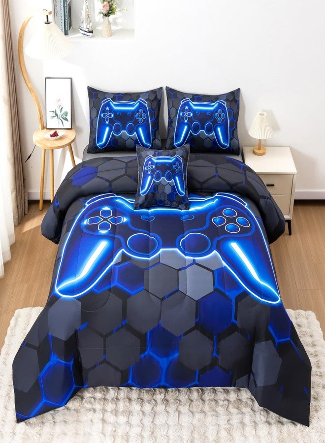 KEYROAL 6Pcs Gamer Comforter Set with Sheets for Boys Girls Kids Teens, Colorful Gaming Themed Bed in A Bag Twin Size, Black 3D Video Game Controller Bedroom Decor Bedding Set - Image 1