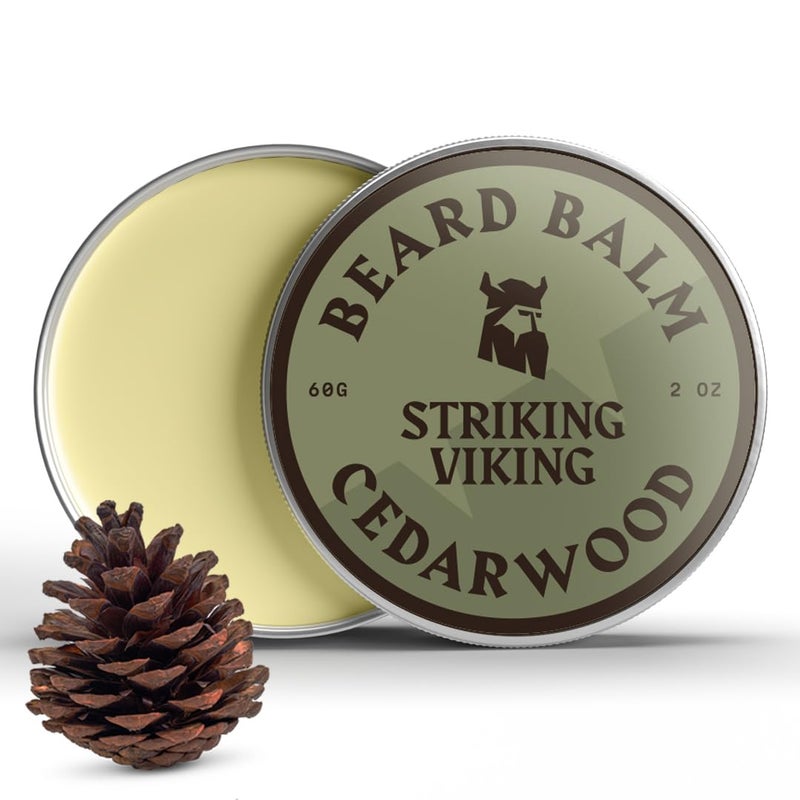 Striking Viking Beard Balm for Men - Leave in Beard Conditioner - Styling Balm Made with Naturally Derived Beard Butter, Argan & Jojoba Oils (2 Ounce (Pack of 1), Cedar Scent) - Image 1