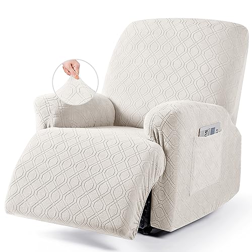 VANSOFY Recliner Chair Cover 3Pieces Stretch Recliner Covers for Recliner Chair Soft Reclining Chair Slipcover Furniture Protector for Dogs CatsOff White