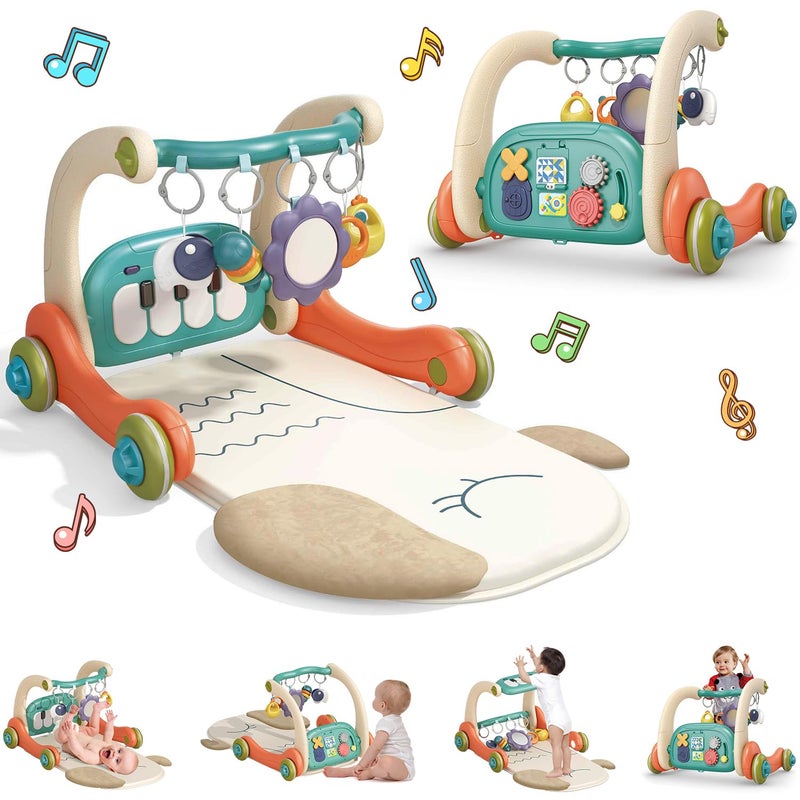 Hitish 3 in 1 Baby Play Mat Gym, Kick and Play Piano Gym with Music Light, Activity Tummy Time Play mat with 5 Learning Sensory Toys, Infant Gifts for Newborn Baby Toddler 0-14 Months - Image 1