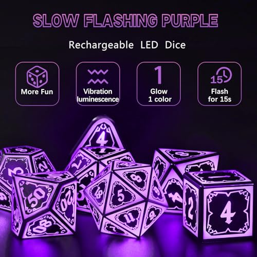 FONVGOGO Light up DND Dice Set RechargeableCool LED D and D Dice 7pcs with Charging Box Polyhedral Dungeons and Dragons RPG Dice Set for Role Playing Table GameAstral Shard Purple - Image 5