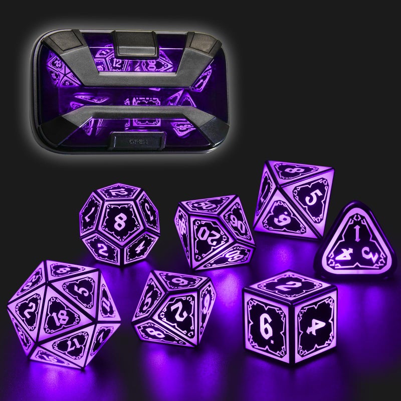 FONVGOGO Light up DND Dice Set RechargeableCool LED D and D Dice 7pcs with Charging Box Polyhedral Dungeons and Dragons RPG Dice Set for Role Playing Table GameAstral Shard Purple - Image 3