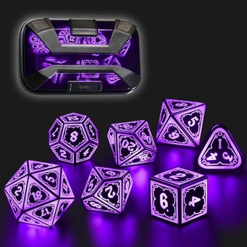 FONVGOGO Light up DND Dice Set RechargeableCool LED D and D Dice 7pcs with Charging Box Polyhedral Dungeons and Dragons RPG Dice Set for Role Playing Table GameAstral Shard Purple - Image 1