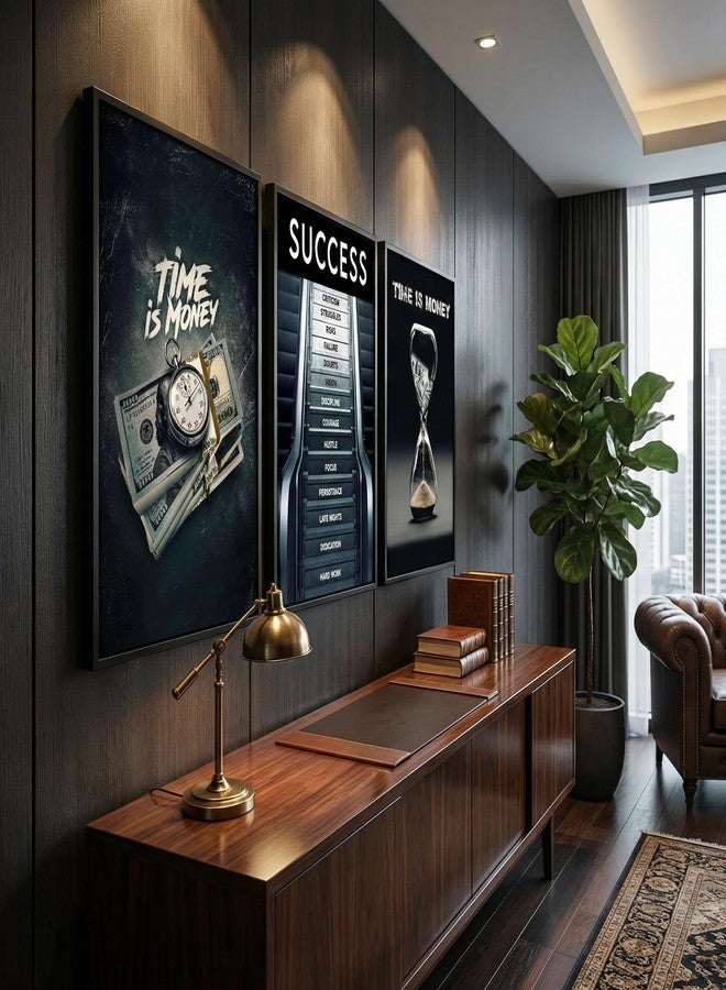 MHYIDUT 3Pcs Time Is Money Wall Art Paintings Office Wall Decor Pictures Inspirational Quotes Posters Prints Road to Success Canvas Paintings of Man Cave Living Room Bedroom Office Decor unframed - Image 5