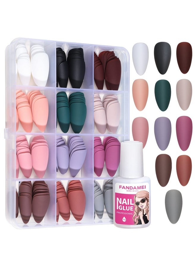 FANDAMEI - FANDAMEI Matte Press on Nails, 288PCS Almond Fake Nails Full Cover, Short Glue on Nails with Nail Glue, 12 Solid Color False Nails for Nail Art DIY - Image 1