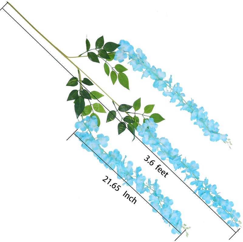 Homenique Artificial Wisteria Flowers Vine Garland Sky Blue 6 Pack Fake Wisteria Vine Garland Hanging Flowers for Wedding Silk Long Bush Flowers String Home Party Decoration Blue - Image 3