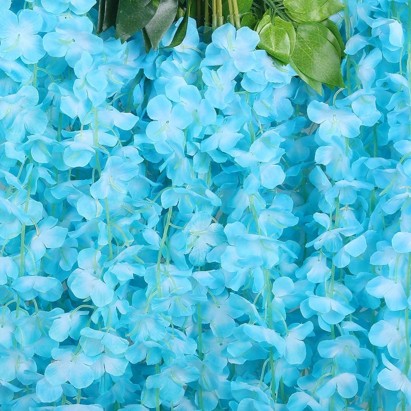 Homenique Artificial Wisteria Flowers Vine Garland Sky Blue 6 Pack Fake Wisteria Vine Garland Hanging Flowers for Wedding Silk Long Bush Flowers String Home Party Decoration Blue - Image 5