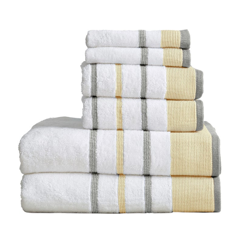 جريت باي هوم Great Bay Home 6 قطع فنادق فاخرة من منشفة مخططة من القطن مجموعة 500 GSM تشمل مناشف باسف مناشف اليد ومجموعة Noelle Washcloths من العلامة التجارية (Goldgrey) 