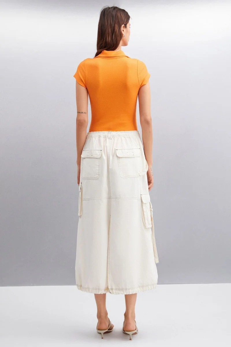 GRIMELANGE LUIGINA Women's Cotton-Elastane Polo Collar Orange Blouse