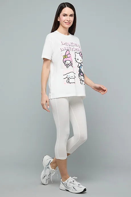 أر أند بي Solid 3/4 Leggings with Elastic Waist