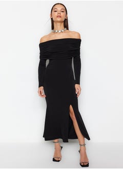 trendyol Black Carmen Collar Elegant Evening Dress TPRAW24EL00296  - Image 1