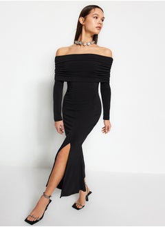 trendyol Black Carmen Collar Elegant Evening Dress TPRAW24EL00296  - Image 3