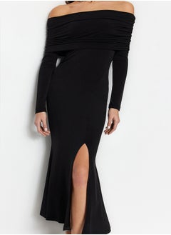 trendyol Black Carmen Collar Elegant Evening Dress TPRAW24EL00296  - Image 2