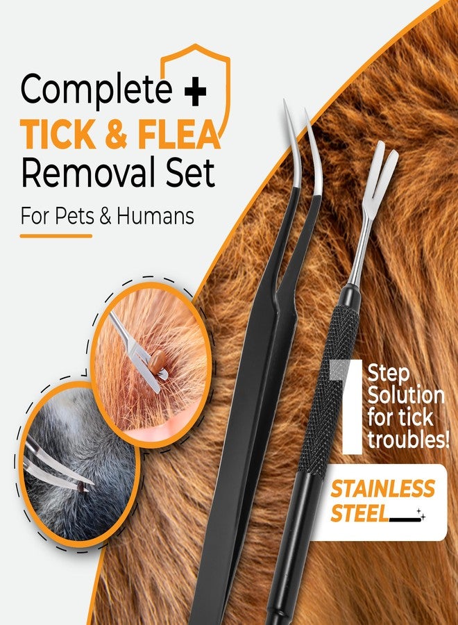 AKOSN Premium Tick Removal Tool, Perfect Tick Remover for Dogs Cats &Humans, Safe Tick Control Puller, with Precision Fine Point Tip Curved Tweezers Set, Meet Various Needs, Stainless Steel- 2 Sets - Image 2