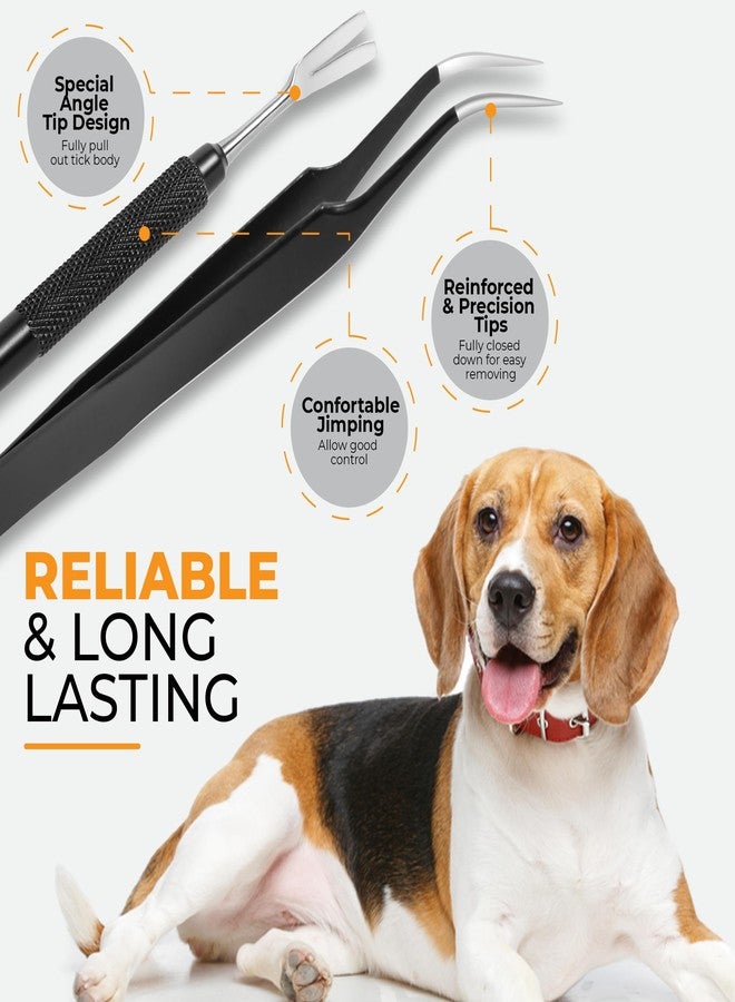 AKOSN Premium Tick Removal Tool, Perfect Tick Remover for Dogs Cats &Humans, Safe Tick Control Puller, with Precision Fine Point Tip Curved Tweezers Set, Meet Various Needs, Stainless Steel- 2 Sets - Image 3