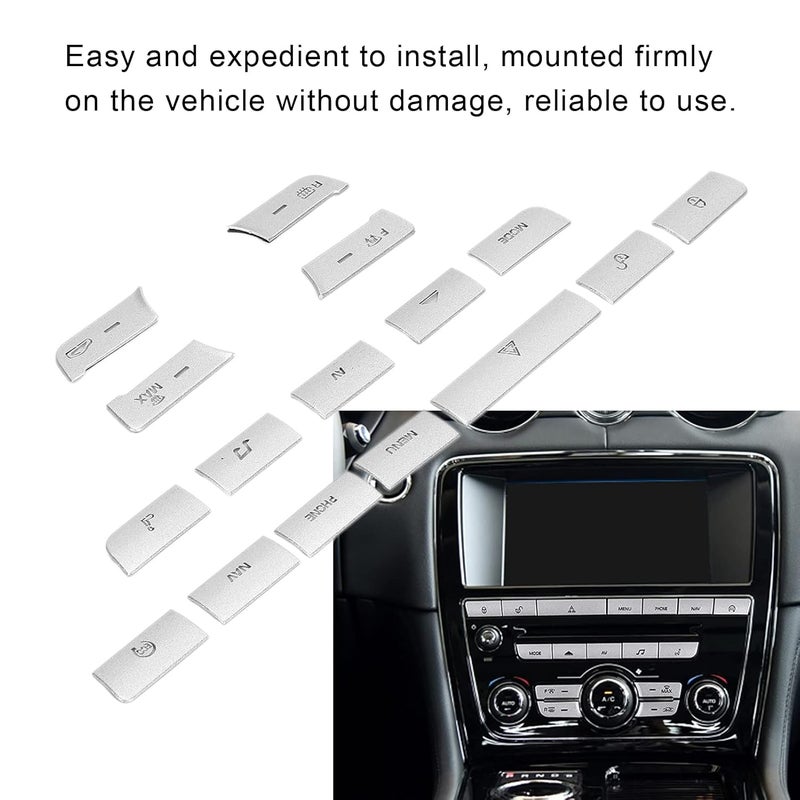 klarako AC Control Dash Button Stickers, klarako 16pcs/Set Air Conditioner Button Switch Cover Silver Replacement for Jaguar XJ 13?15 - Image 2