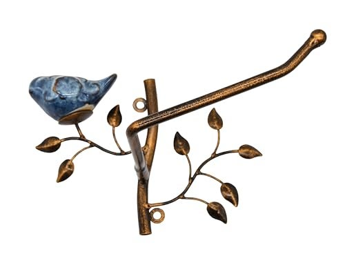 Owlgift Wall Mounted Metal Toilet Tissue Holder w/Ceramic Bird, Roll Organizer for Bathroom - Bronze - Image 5