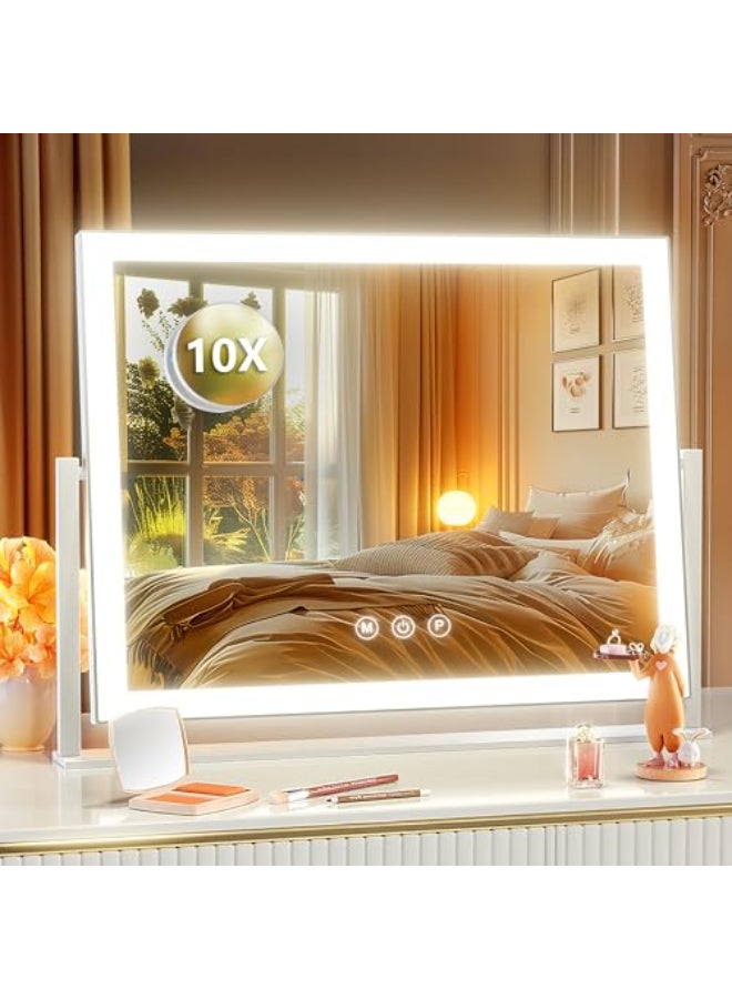 LIGHTED MAKEUP MIRROR 173X13 HOLLYWOOD VANITY MIRROR WITH LED LIGHTS THREE COLOR LIGHTING MODES AND 10X MAGNIFICATION MIRROR SMART TOUCH CONTROL 360ROTATION WHITE GIFT BOX