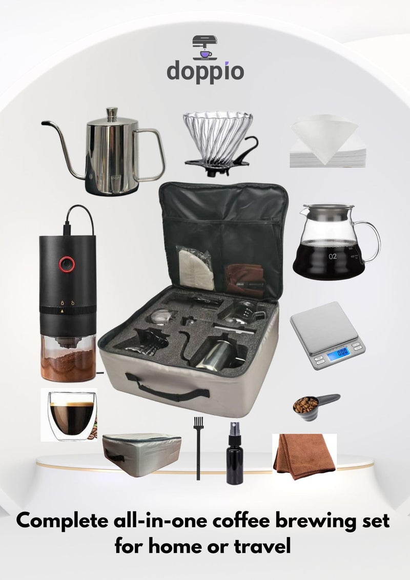 DOPPIO 11-Piece Pour Over Coffee Maker Set – Complete Home Barista Kit with Gooseneck Kettle, Grinder, Dripper & Carry Case | Manual Brewing Set for Fresh & Rich Coffee Anywhere - Image 2