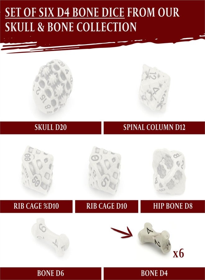lynx D4 Dice Set - Set of Six 4 Sided Dice - Skull & Bone Themed RPG Dice. Cool & Unique Gift for Dungeons & Dragons (DND), Warhammer, D&D, Pathfinder, D and D. (Cleaned Bone White) - Image 4