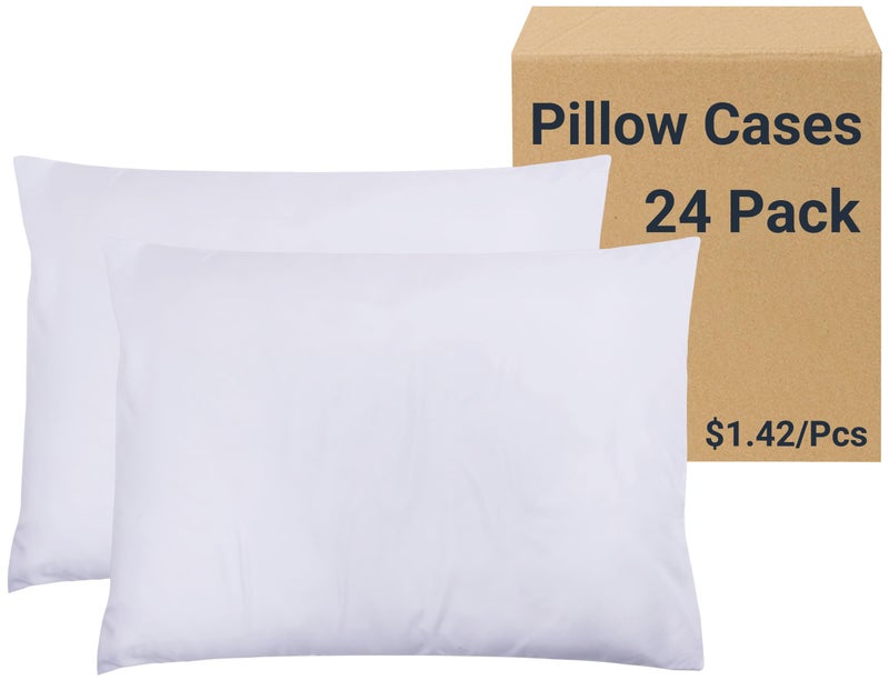 ZPECC White Pillow Cases Bulk 24 Pack Standard Pillowcases with Envelope Closure Soft Brushed Microfiber Pillow Cover for Hotel Airbbs Hospital Bedding Essential