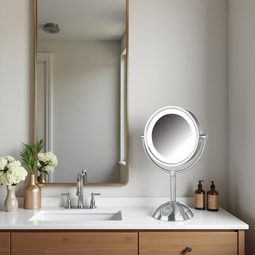 JERDON Lighted Makeup Mirror with Magnification - 1X and 8X Magnification - Nickel Finish - Model HL8808NL - Image 2