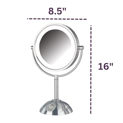 JERDON Lighted Makeup Mirror with Magnification - 1X and 8X Magnification - Nickel Finish - Model HL8808NL - Image 3
