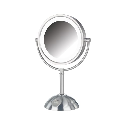 JERDON Lighted Makeup Mirror with Magnification - 1X and 8X Magnification - Nickel Finish - Model HL8808NL - Image 1