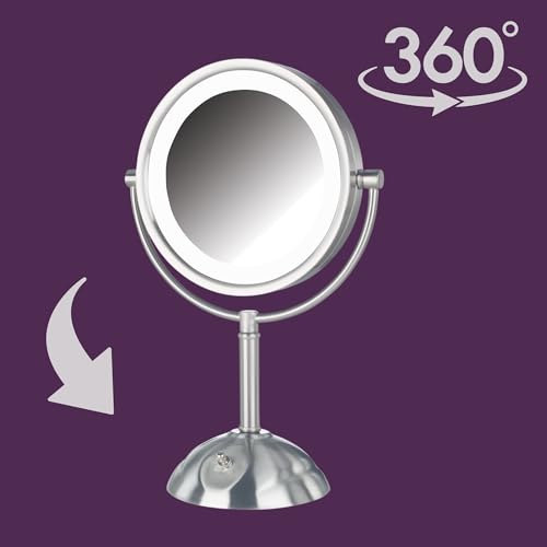 JERDON Lighted Makeup Mirror with Magnification - 1X and 8X Magnification - Nickel Finish - Model HL8808NL - Image 4