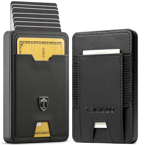 TRAVANDO Swype Slim Wallet for Men Metal RFID Blocking Mens Wallet Card Case (Real Leather Black) - Image 1