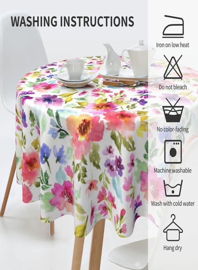 Granbey Spring Summer Floral Round Tablecloth 60 Inch Flower Table Clothes Multicolor Rustic Reusable Circle Table Cover for Picnic Party Dining Room Home Indoor Outdoor Decor - Image 5