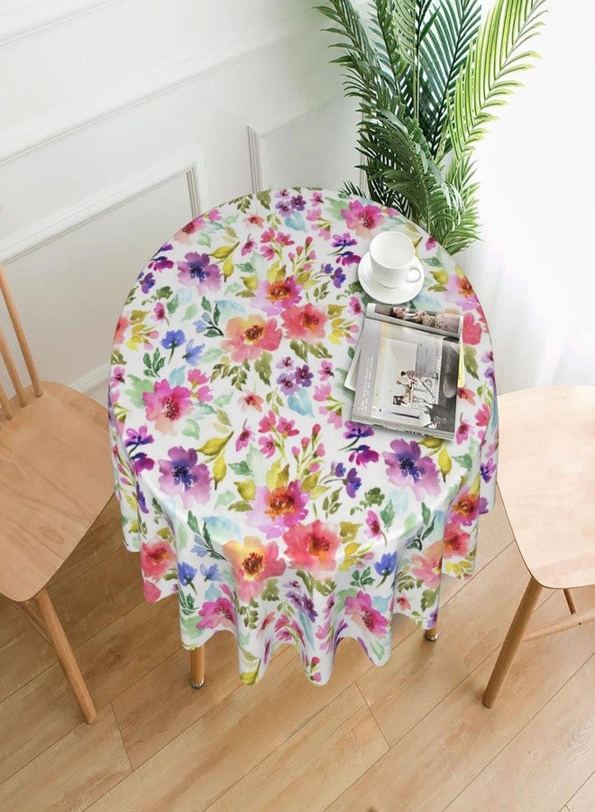 Granbey Spring Summer Floral Round Tablecloth 60 Inch Flower Table Clothes Multicolor Rustic Reusable Circle Table Cover for Picnic Party Dining Room Home Indoor Outdoor Decor - Image 2