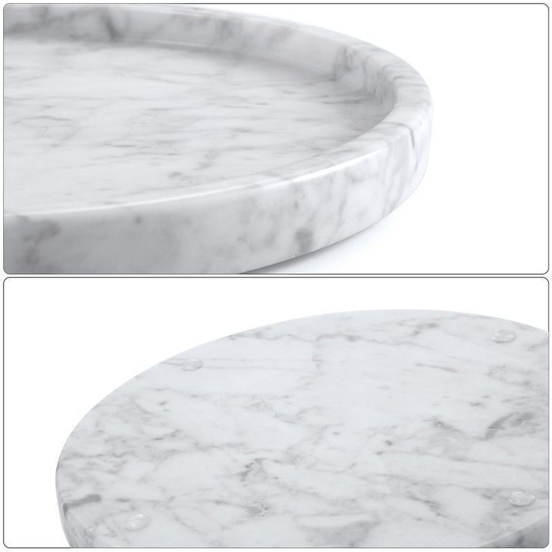 BUICCE Decorative Round Marble Tray,8 Inches Diameter, Natural White Stone Vanity Organizer - Image 3