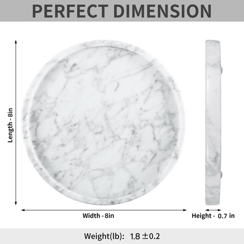 BUICCE Decorative Round Marble Tray,8 Inches Diameter, Natural White Stone Vanity Organizer - Image 2