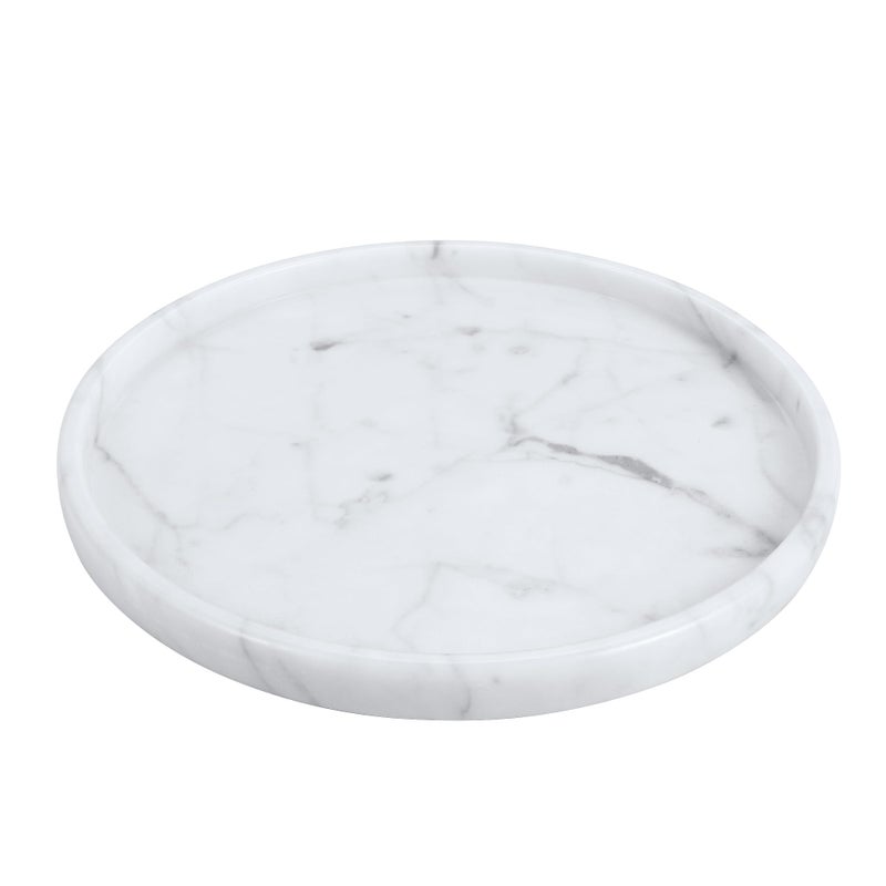 BUICCE Decorative Round Marble Tray,8 Inches Diameter, Natural White Stone Vanity Organizer - Image 1