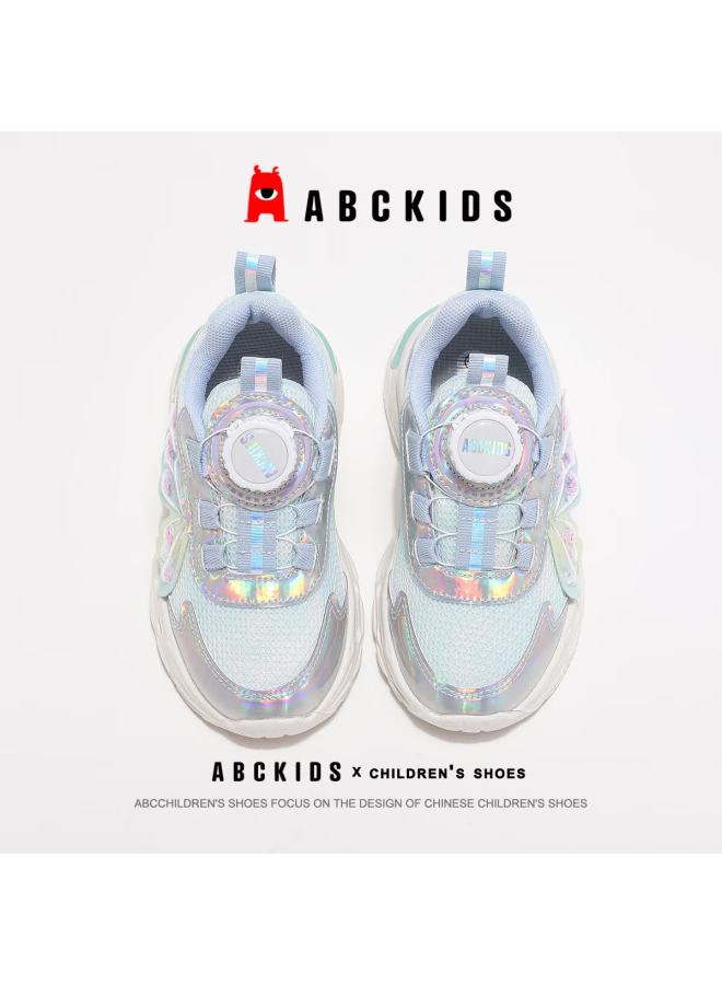 Abc Kids Autumn Girls Running Shoes Sweet Butterfly Princess Sports Shoes Children's Fashion Casual Shoes Silver Light Blue Size 37 - Image 4