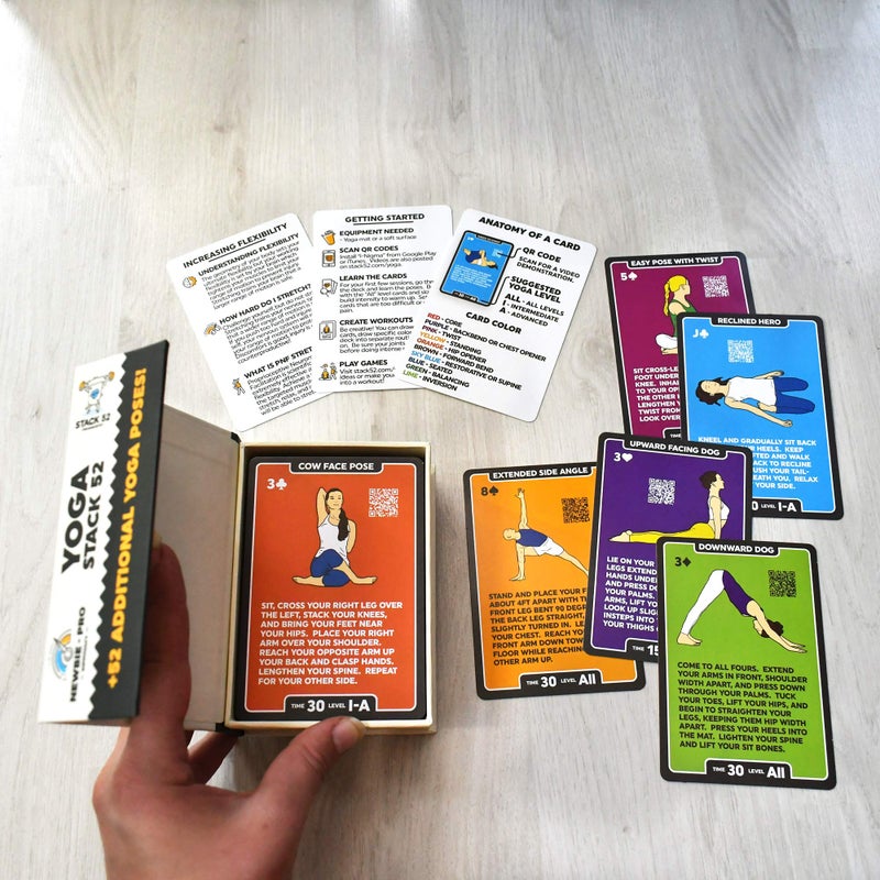 Stack 52 Yoga Exercise Cards: Designed by Certified Yoga Instructor. Video Instructions Included. Beginner to Advanced Poses and Asana Workout Games. Improve Fitness and Flexibility. (Mega Pack) - Image 2
