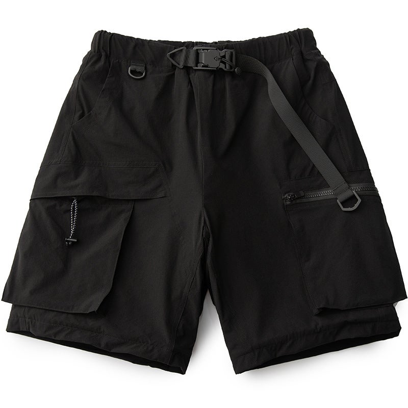 Magnetic buckle belt ice silk retro multi-pocket work shorts mens functional quick-drying anti-wrinkle pants summer pants Army Green - Image 2