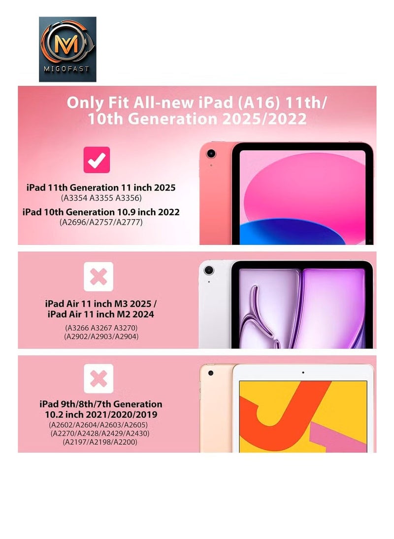 ميجوفاست حافظة لجهاز iPad (A16) الجيل الحادي عشر 11 بوصة 2025، حافظة لجهاز iPad الجيل العاشر 10.9 بوصة 2022 مع حامل قلم، غطاء واقٍ رفيع مع غطاء خلفي شفاف، خاصية الإيقاظ/السكون التلقائي - وردي - Image 5
