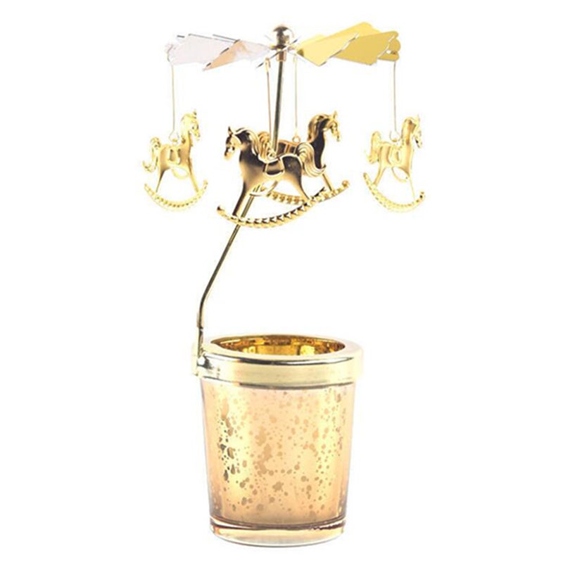 2pcs European Style Rotating Candlestick Carousel Candle Holder Desk Decor - Image 1