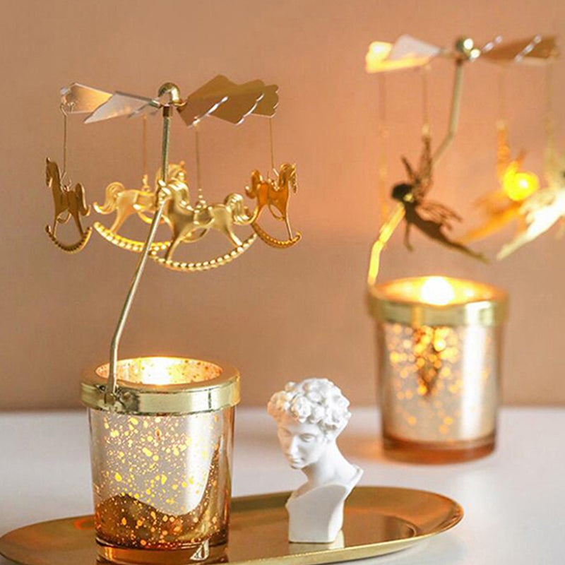 2pcs European Style Rotating Candlestick Carousel Candle Holder Desk Decor - Image 5