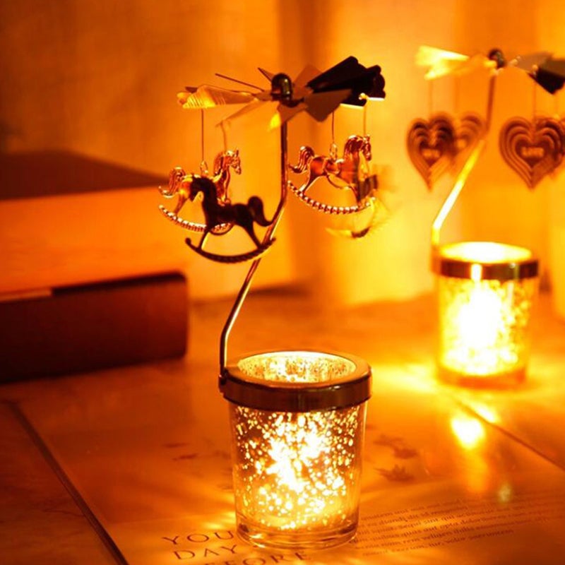 2pcs European Style Rotating Candlestick Carousel Candle Holder Desk Decor - Image 3