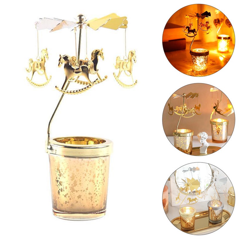 2pcs European Style Rotating Candlestick Carousel Candle Holder Desk Decor - Image 2