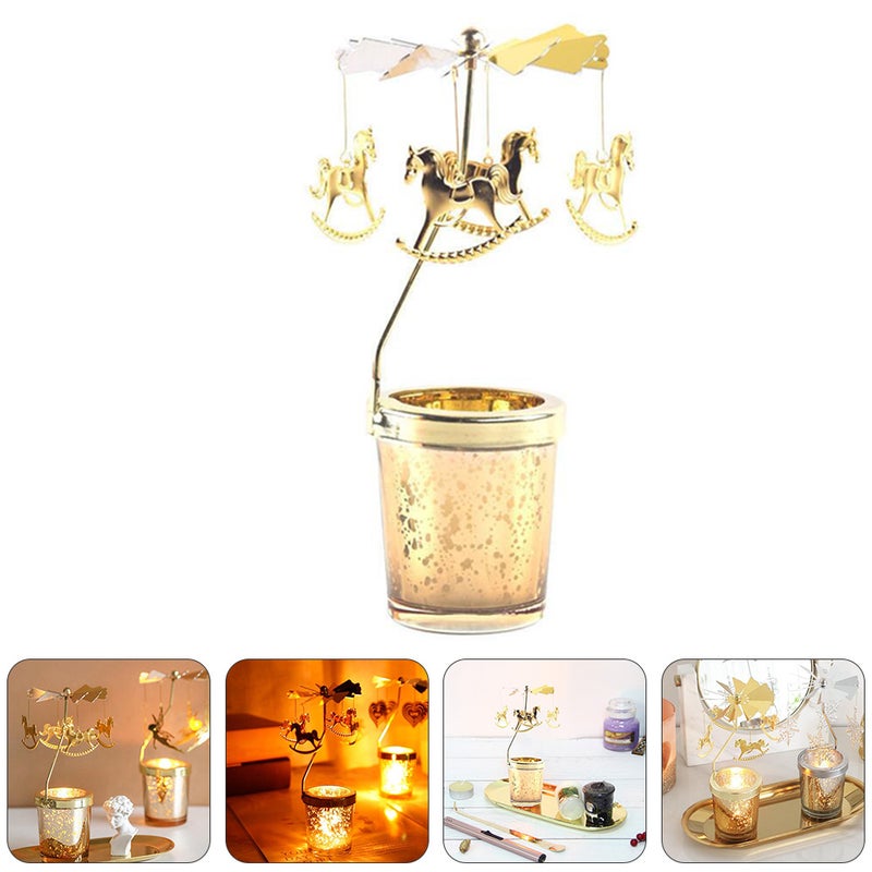 2pcs European Style Rotating Candlestick Carousel Candle Holder Desk Decor - Image 4